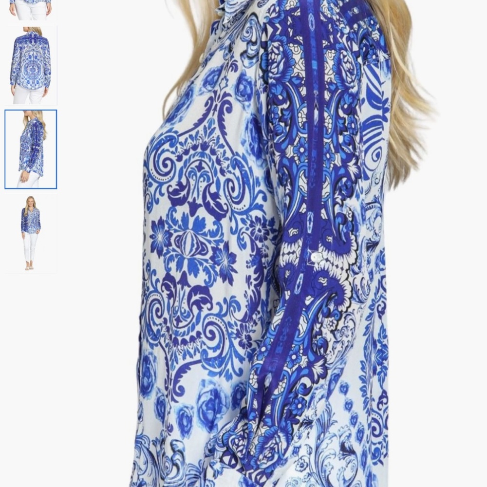 APNY Damask Print Roll Tab Sleeve Button-Up Shirt, sise XS - Picture 4 of 15
